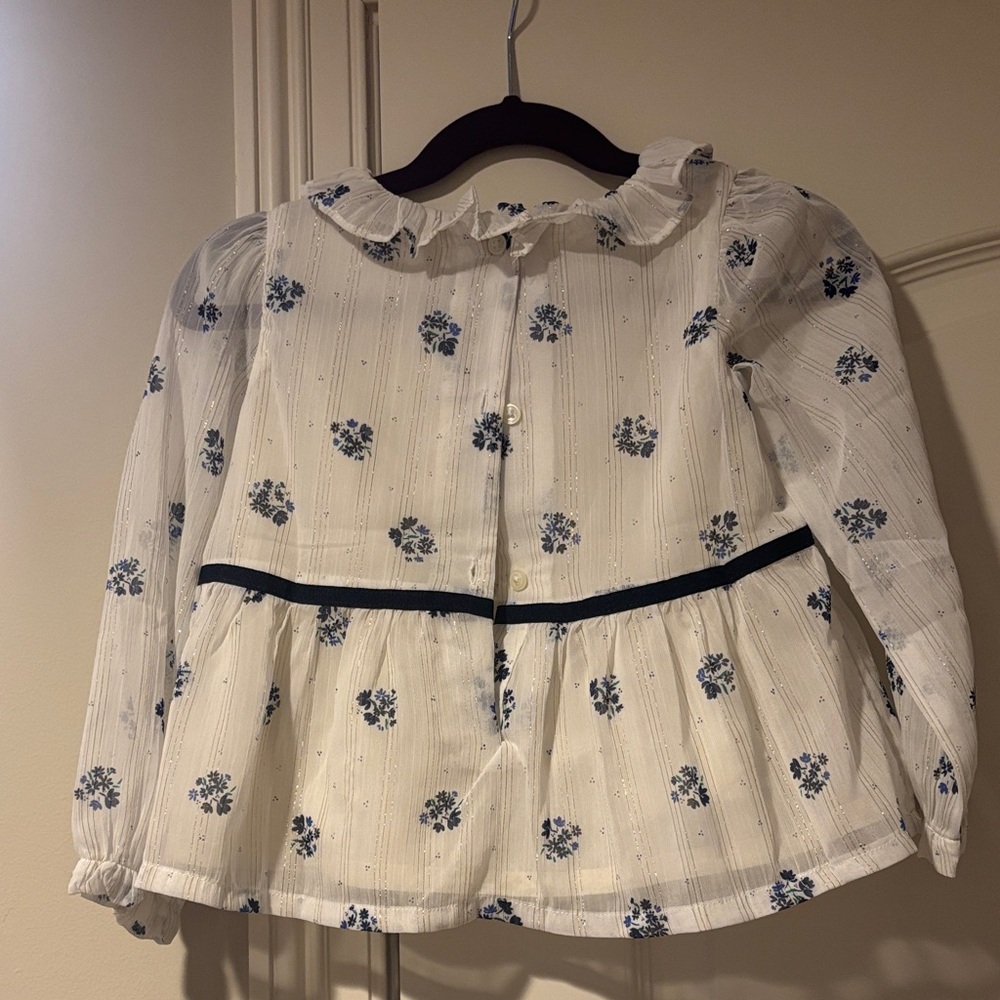 Janie and Jack White and Blue Floral Blouse, never worn! - Picture 2 of 2
